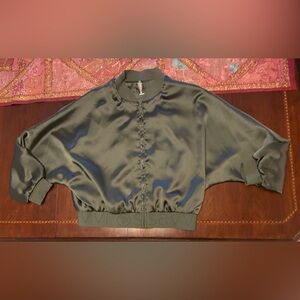 NWOT Savvi Lucy Green Satin Bomber Jacket Size XL